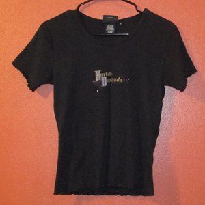 Harley Davidson Woman Small Black Gray Graphic Dealership Short Sleeve Shirt